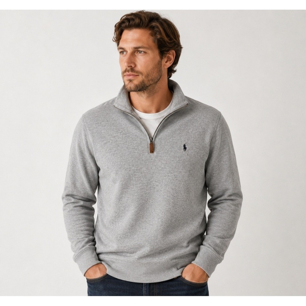 Polo Ralph Lauren Gray Quarter Zip Pullover Sweater Men's Large Pony Logo